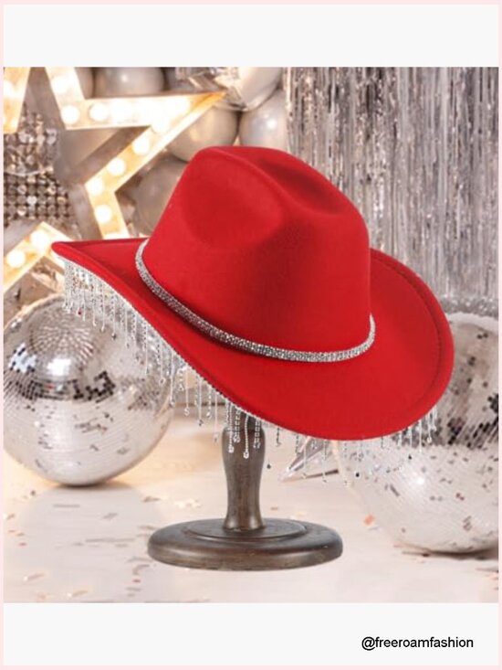 Cowboy Hats Sparkly Rhinestone Glitter Cowgirl Hat with Short Tassels main image 4